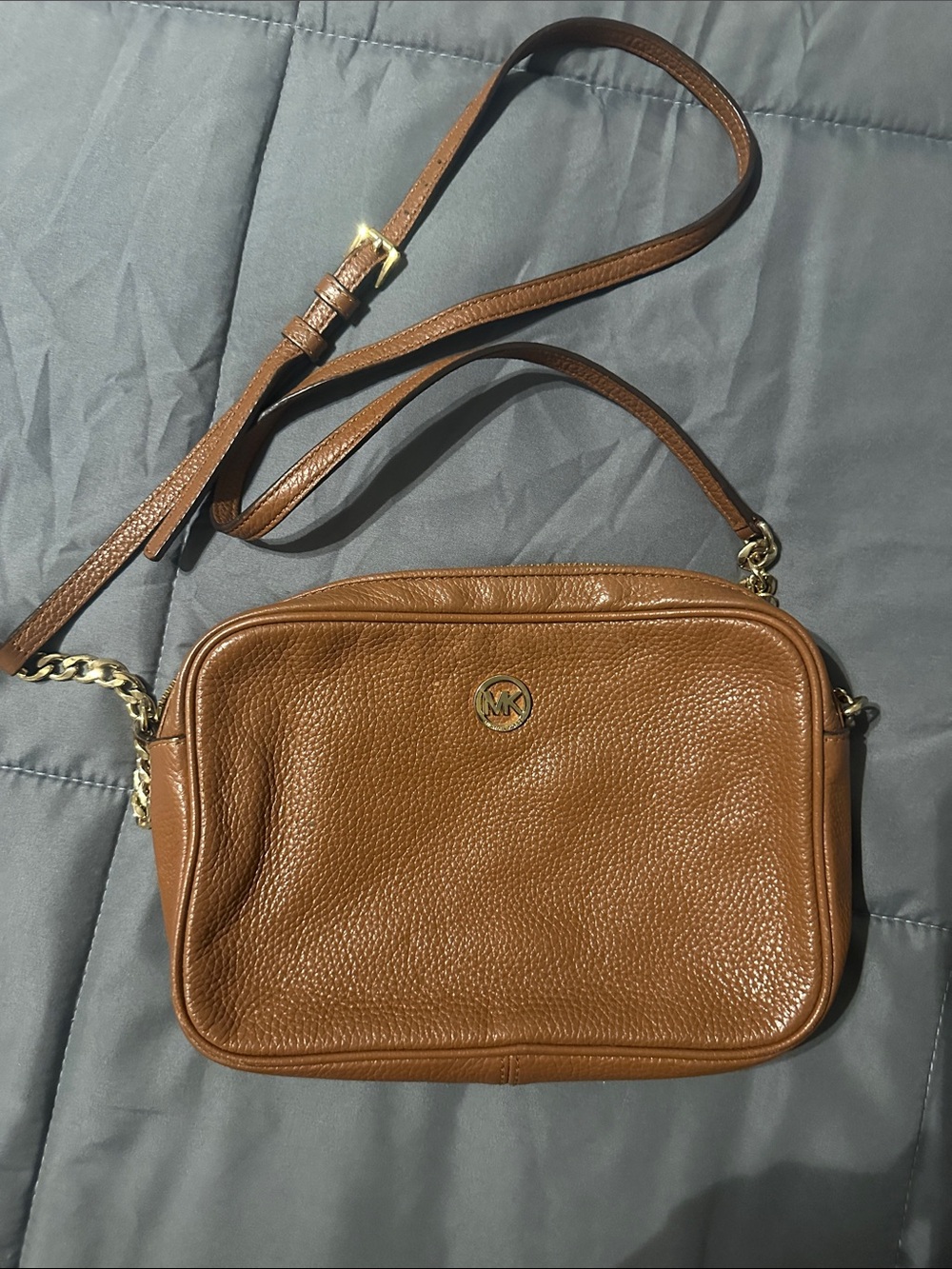 Michael Kors Tan Pebbled Leather Crossbody with Gold Accents